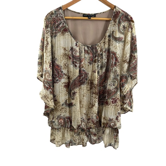 Sara Michelle 2X Paisley Blouse Top Sheer Flowy Kimono Sleeves Lined - Picture 1 of 9